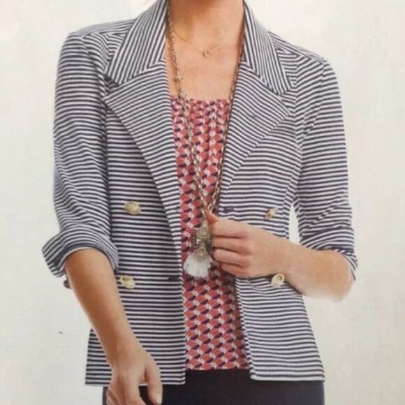 CAbi #823 Navy & White Striped Nautical Blazer/Jacket X-Small. EUC - Picture 2 of 9